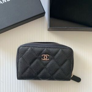 CHANEL Black Quilted Card Holder